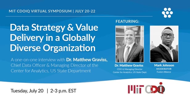 The interview with Dr. Graviss is titled Data Strategy & Value Delivery in a Globally Diverse Organization. It will be held on Tuesday, July 20 from 2 to 3 p.m. EST at the MIT CDOIQ Symposium.