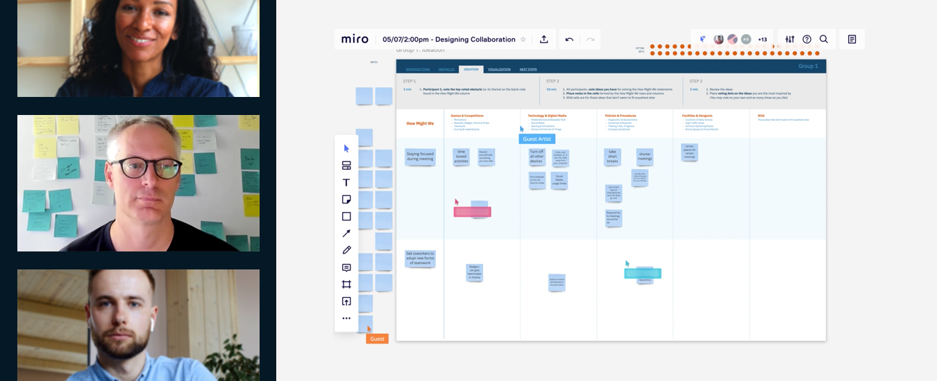 Screenshot of the virtual group using Creative Matrix for brainstorming.