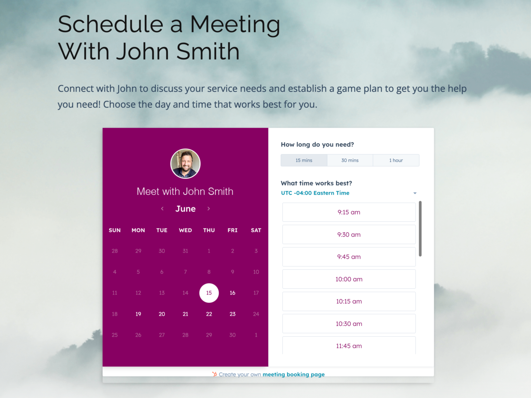 Meeting Scheduler Landing Page